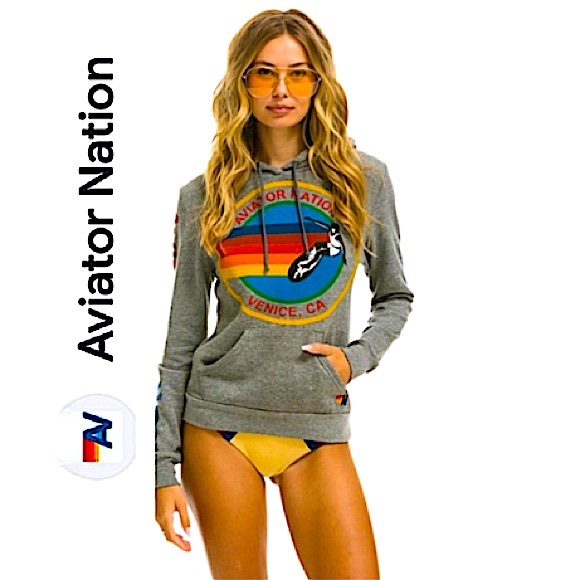 Aviator Nation Tops - Aviator Nation.Gorgeous hooded pullover sweatshirt. Heather Grey/Rainbow logo.M
